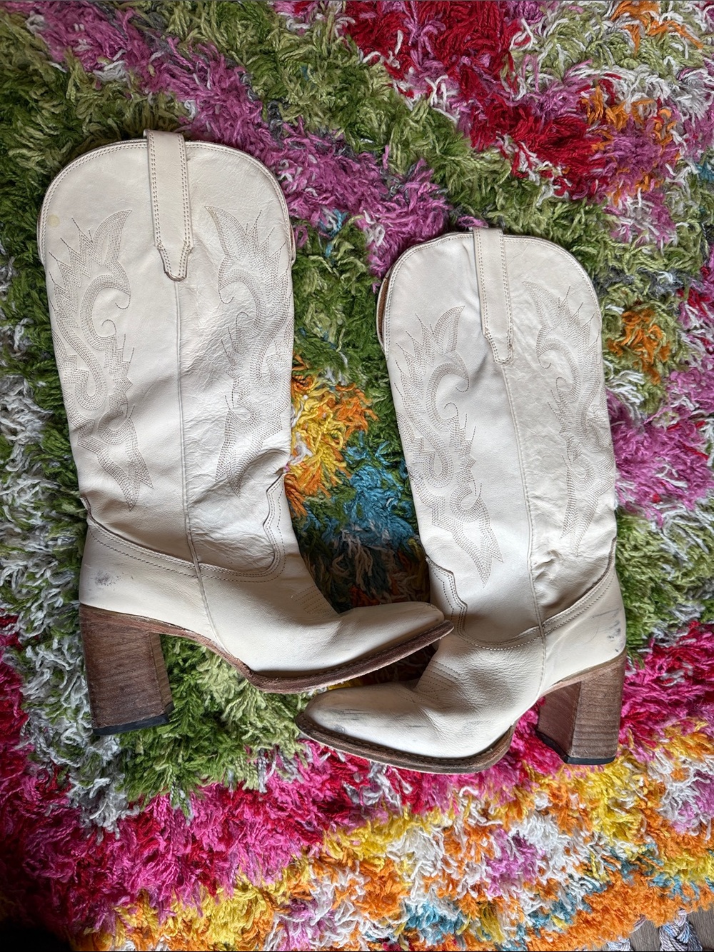 Freebird | 'Jackson' Ivory Leather Western Mid-Calf Boots with Block Heel